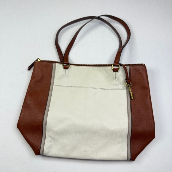 Fossil White and Brown Tote Bag - Picture 1 of 6